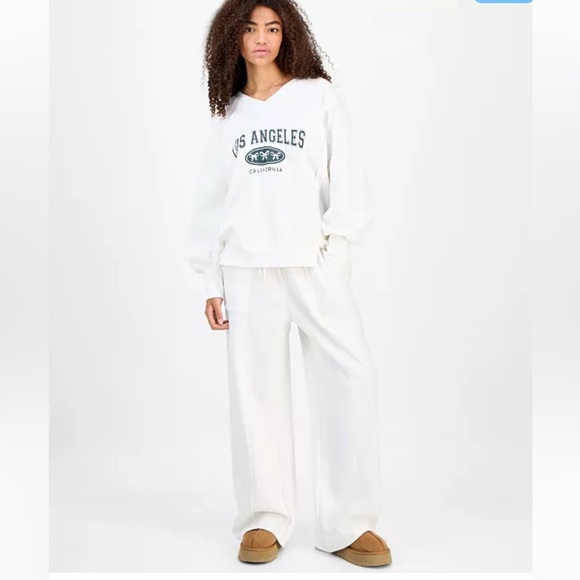 Planet Heart Wide-Leg Fleece Sweatpants Whisper White XL NWT Cozy Lounge - Picture 3 of 6